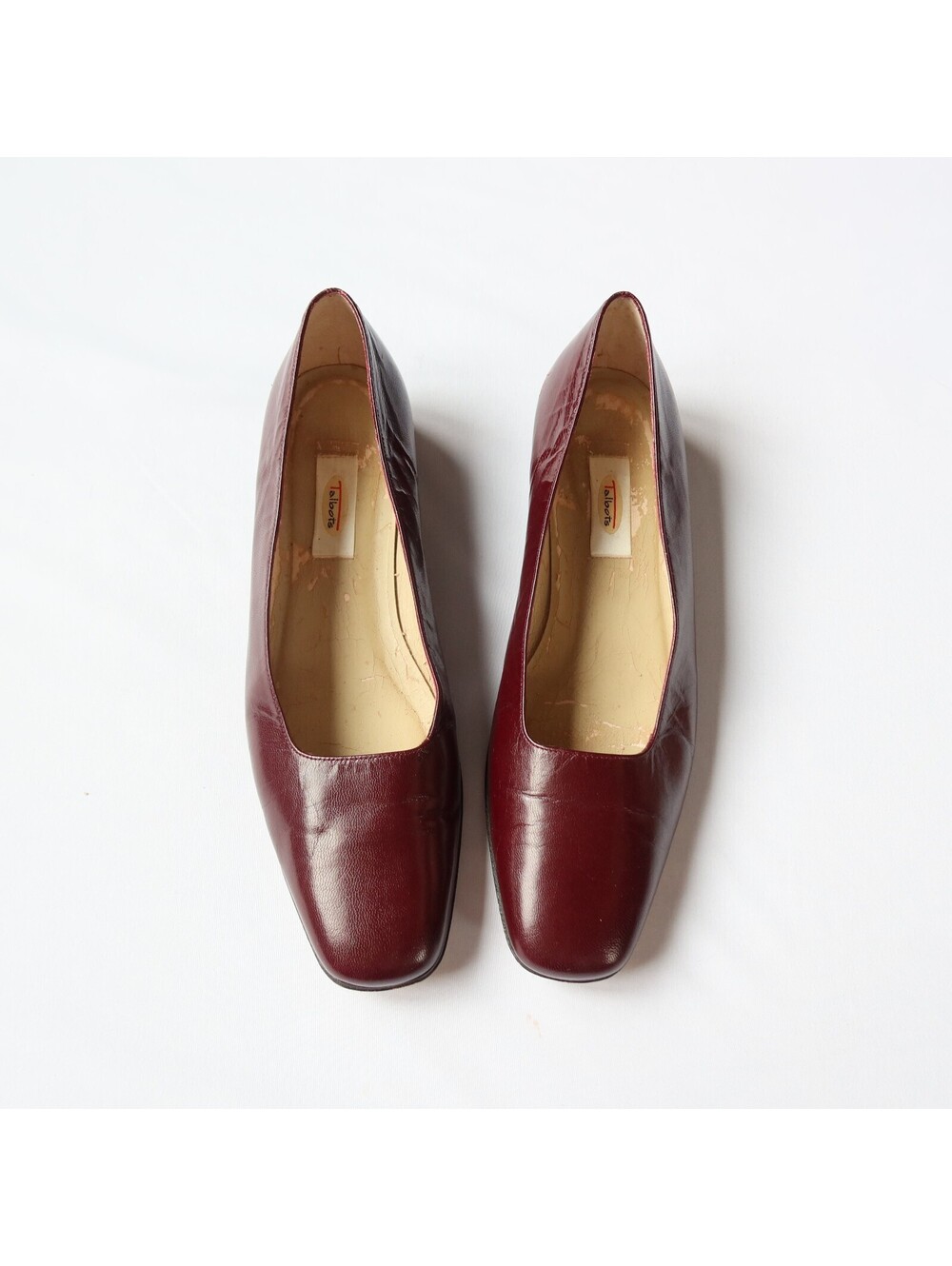 Vintage Talbots Burgundy Leather Square Toe Flats Micro Heel Size 9.5